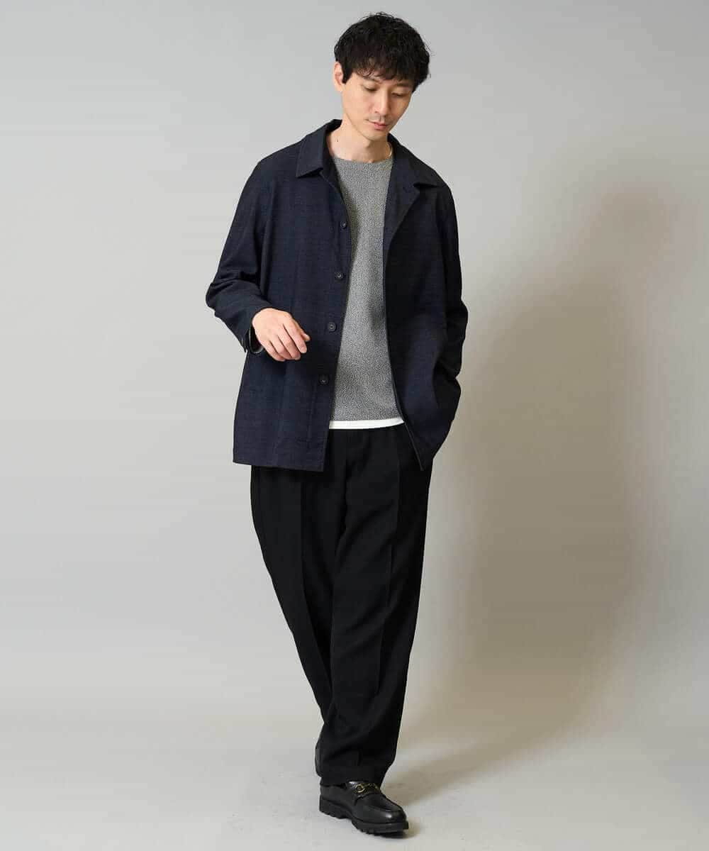 KHKJA04044 a.v.v MEN(アー・ヴェ・ヴェ) 【イージーケア毛玉になりにくい】シャンブレーフェイクレイヤードカットソー【洗濯機で洗える】 ブラック