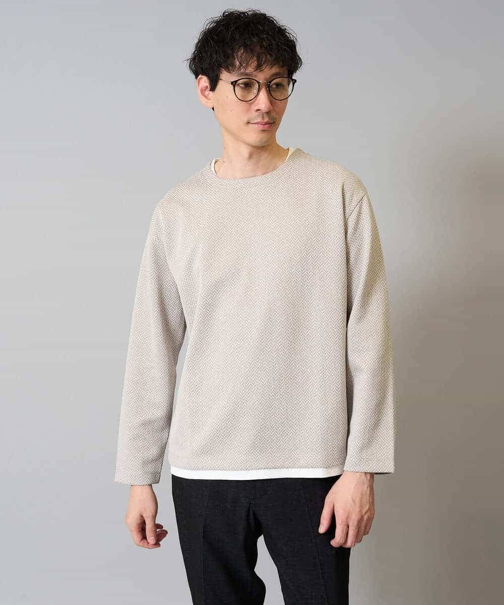 KHKJA04044 a.v.v MEN(アー・ヴェ・ヴェ) 【イージーケア毛玉になりにくい】シャンブレーフェイクレイヤードカットソー【洗濯機で洗える】 ブラック