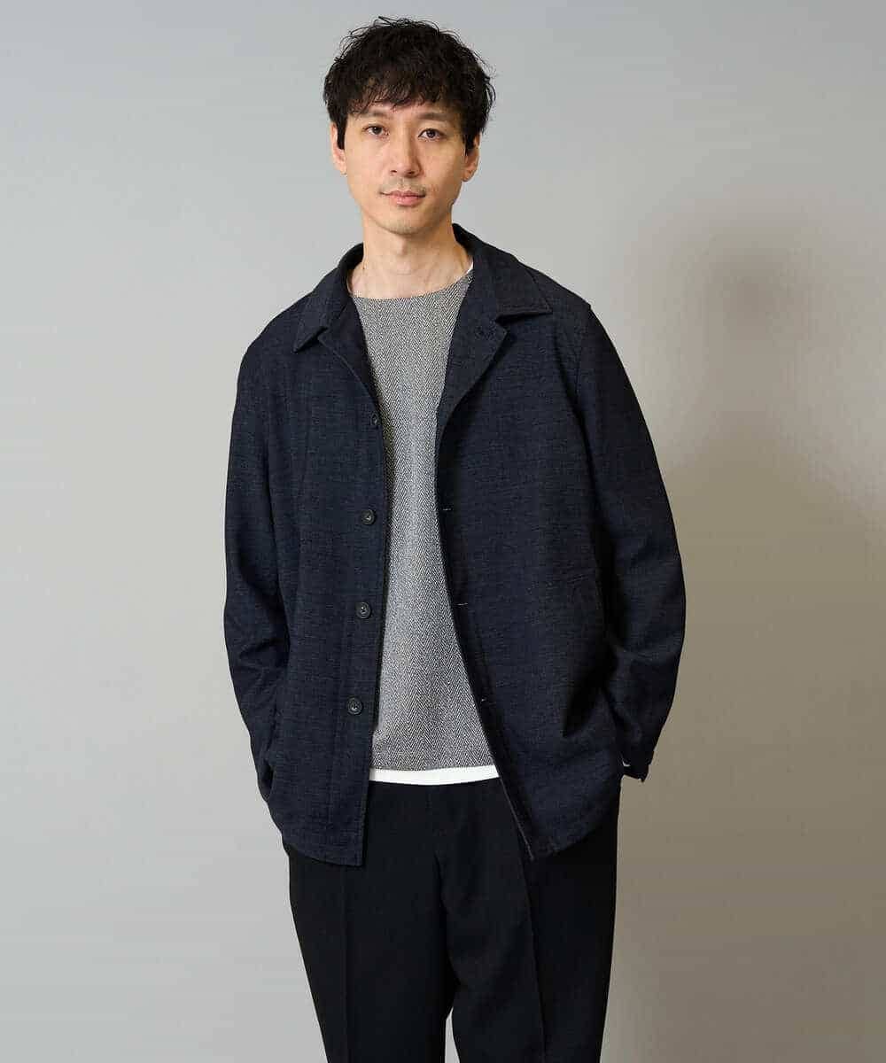 KHKJA04044 a.v.v MEN(アー・ヴェ・ヴェ) 【イージーケア毛玉になりにくい】シャンブレーフェイクレイヤードカットソー【洗濯機で洗える】 ブラック