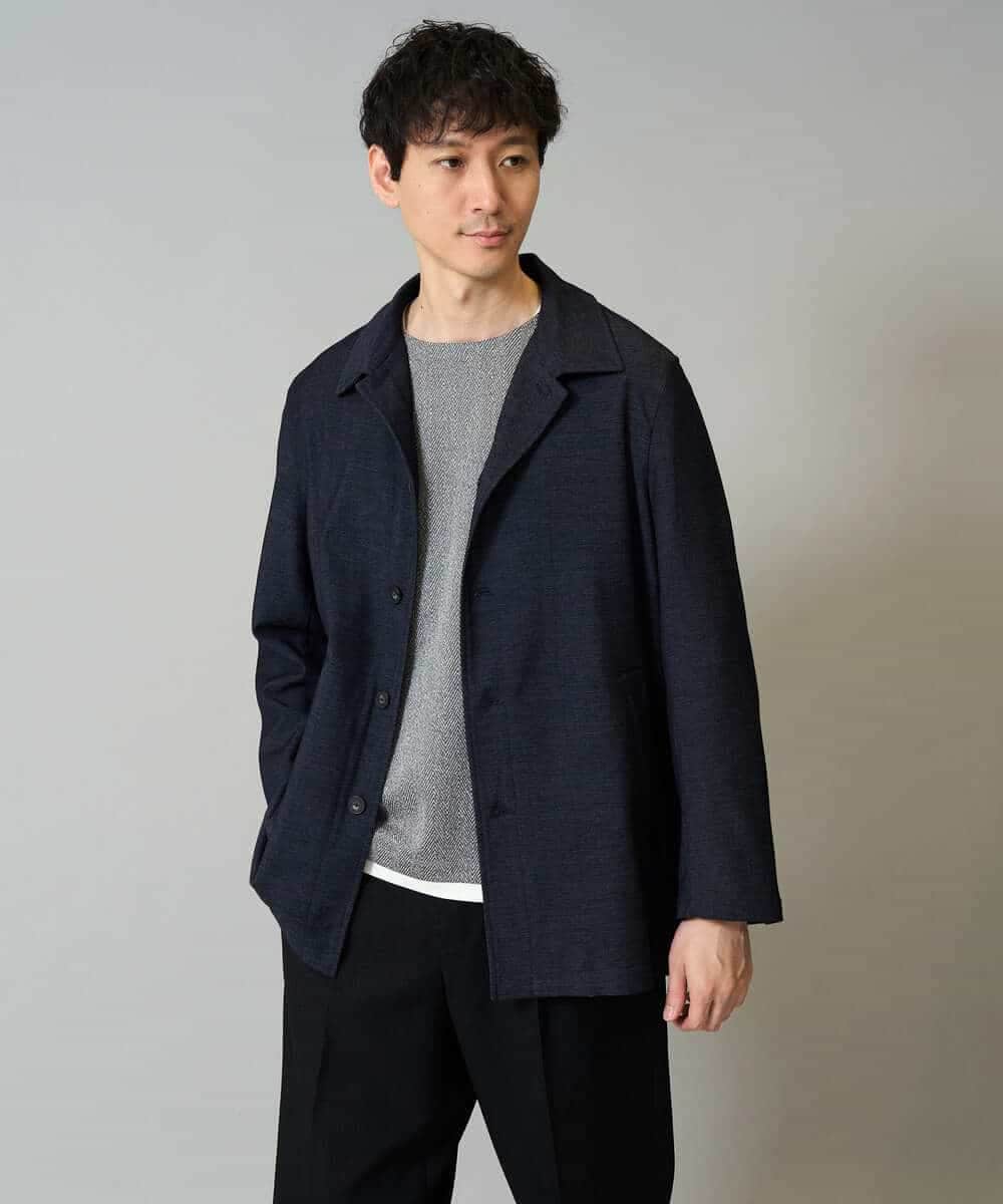 KHKJA04044 a.v.v MEN(アー・ヴェ・ヴェ) 【イージーケア毛玉になりにくい】シャンブレーフェイクレイヤードカットソー【洗濯機で洗える】 ブラック