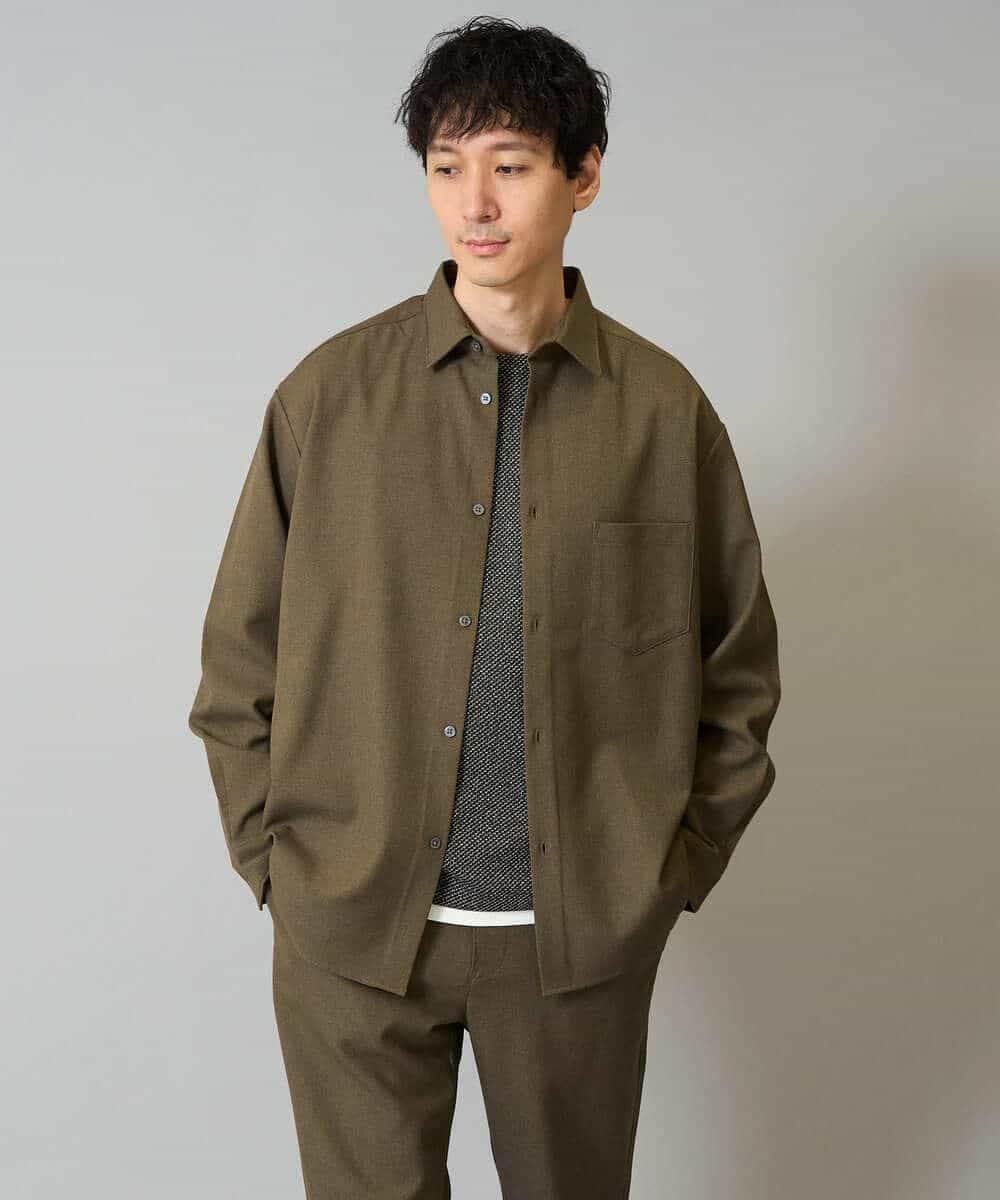 KHKJA04044 a.v.v MEN(アー・ヴェ・ヴェ) 【イージーケア毛玉になりにくい】シャンブレーフェイクレイヤードカットソー【洗濯機で洗える】 ブラック