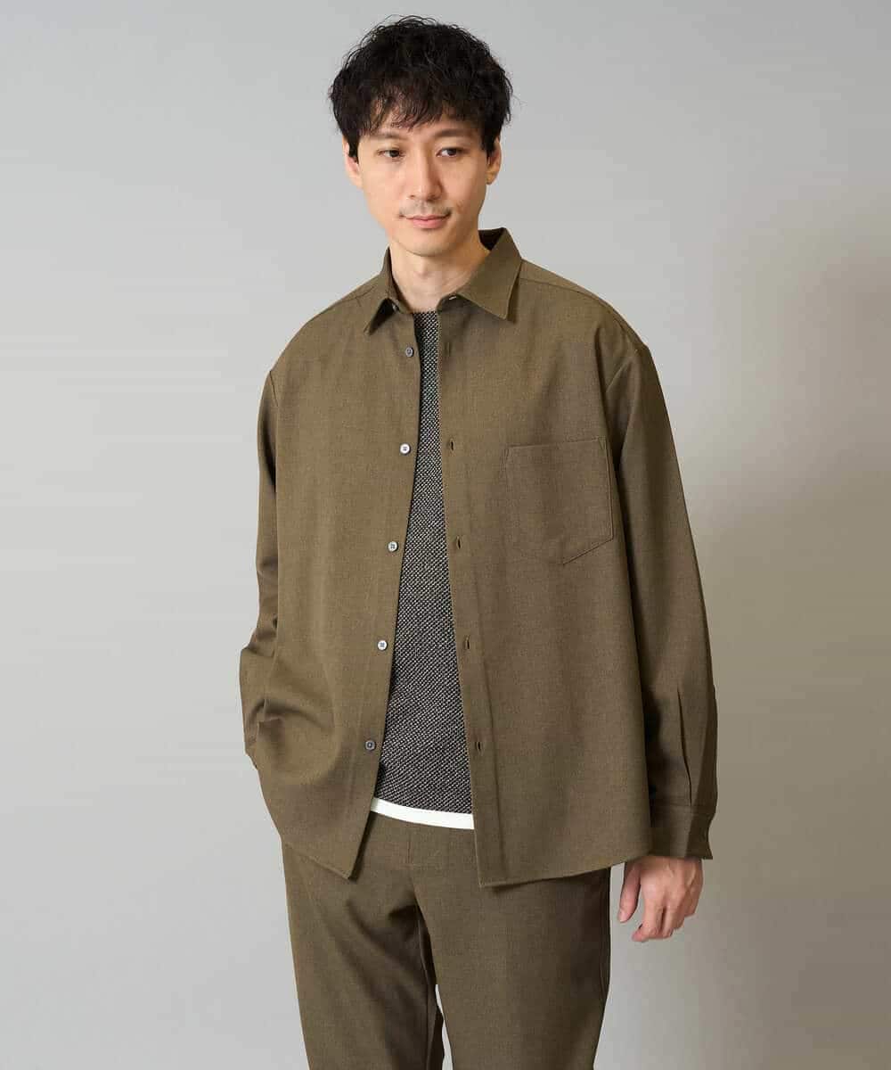 KHKJA04044 a.v.v MEN(アー・ヴェ・ヴェ) 【イージーケア毛玉になりにくい】シャンブレーフェイクレイヤードカットソー【洗濯機で洗える】 ブラック