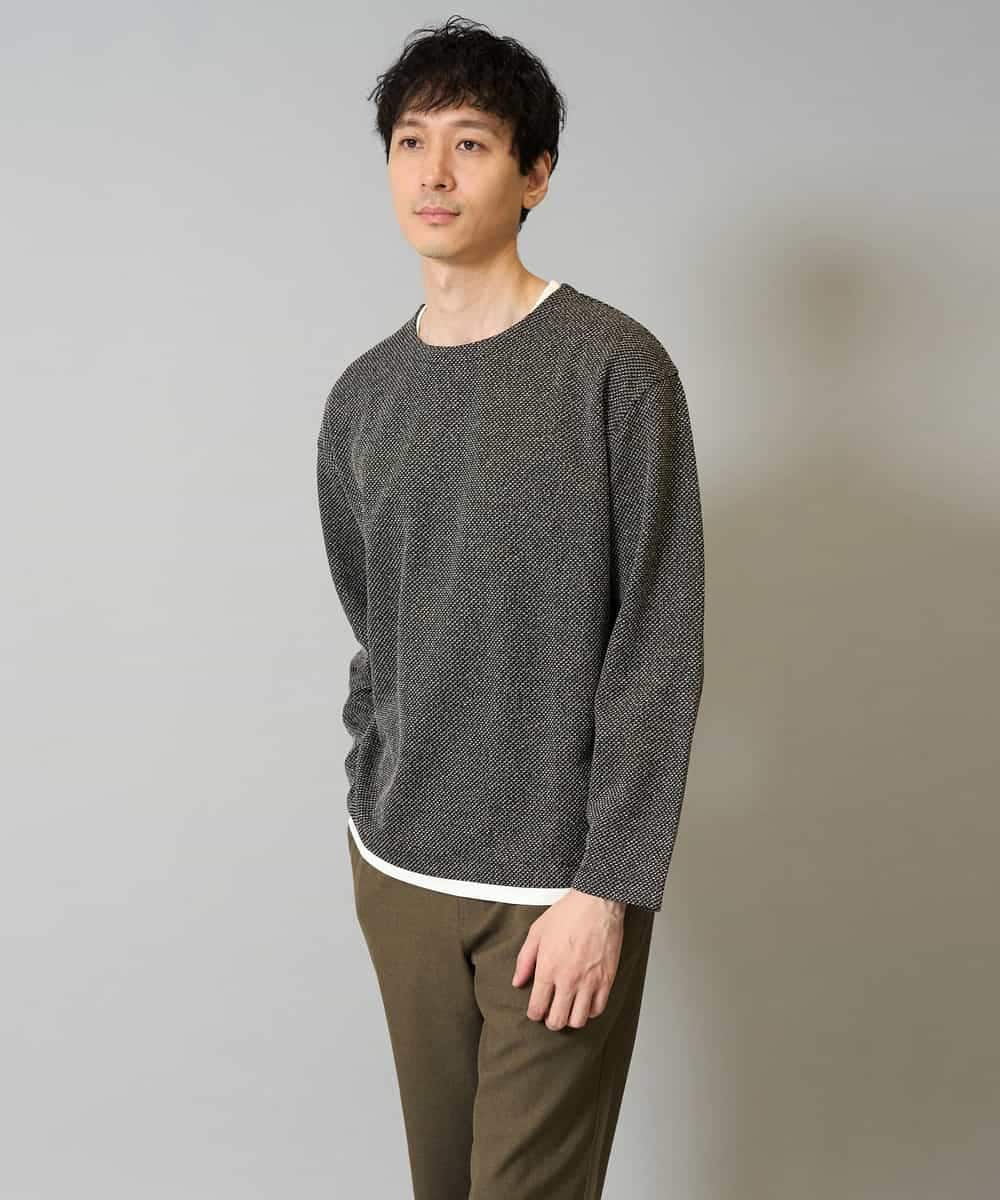 KHKJA04044 a.v.v MEN(アー・ヴェ・ヴェ) 【イージーケア毛玉になりにくい】シャンブレーフェイクレイヤードカットソー【洗濯機で洗える】 ブラック