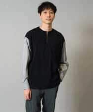 KHKJA09064 a.v.v MEN(アー・ヴェ・ヴェ) 【洗濯機で洗える】ハーフジップバックシャン切替長袖カットソー　ロンT ブラック