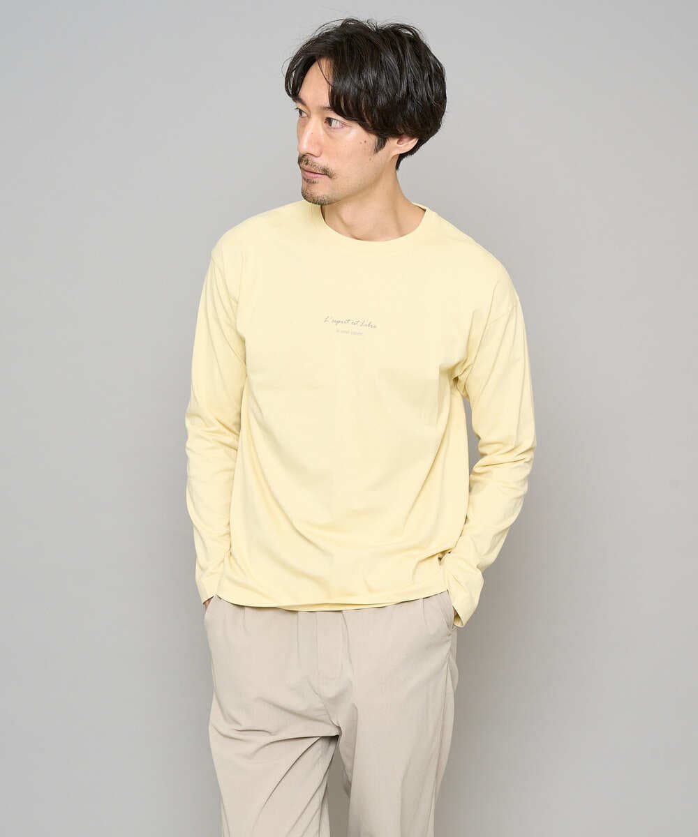 KHKJA29034 a.v.v MEN(アー・ヴェ・ヴェ) ミニロゴセミワイドシルエットカットソー ライトイエロー