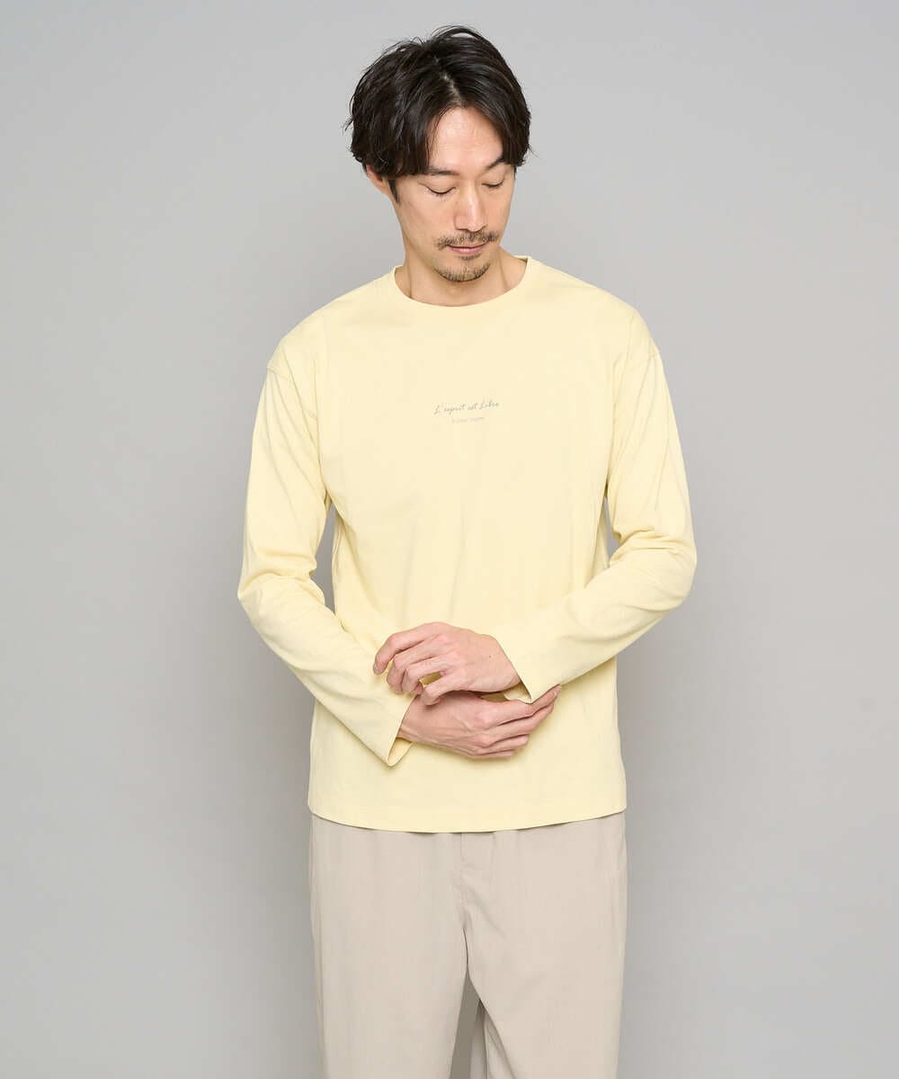 KHKJA29034 a.v.v MEN(アー・ヴェ・ヴェ) ミニロゴセミワイドシルエットカットソー ライトイエロー