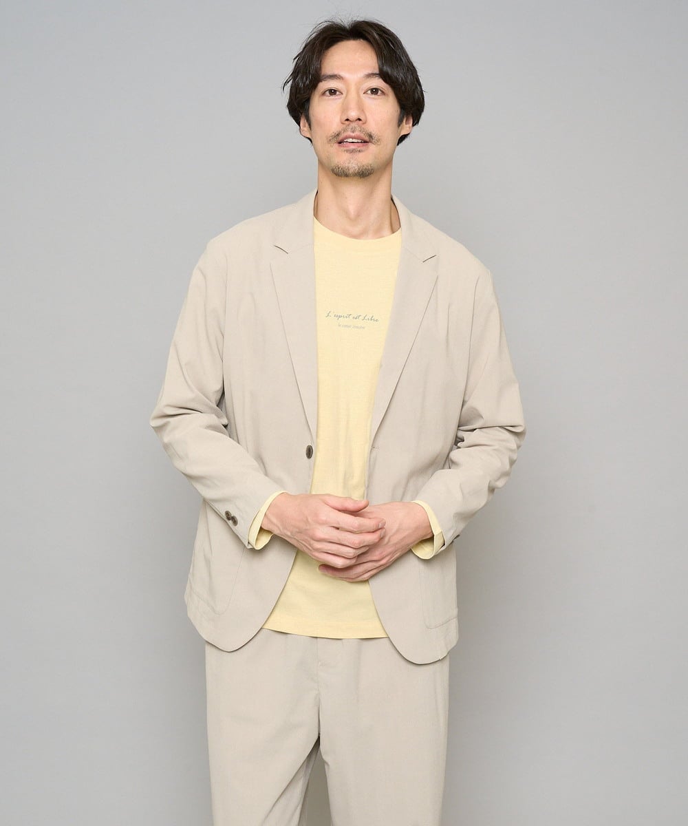 KHKJA29034 a.v.v MEN(アー・ヴェ・ヴェ) 【コットン100％】ミニロゴプリントロングTシャツ　セミワイドシルエット ライトイエロー