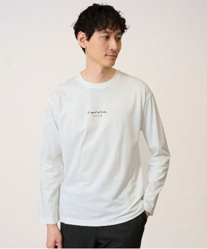 KHKJA29034 a.v.v MEN 【コットン100％】ミニロゴプリントロングTシャツ　セミワイドシルエット