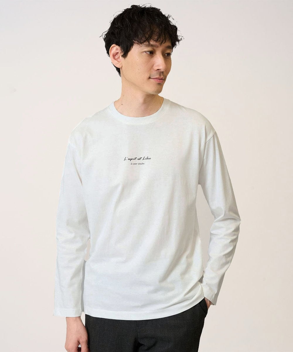 KHKJA29034 a.v.v MEN 【コットン100％】ミニロゴプリントロングTシャツ　セミワイドシルエット