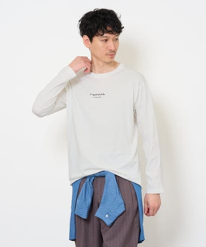 KHKJA29034 a.v.v MEN 【コットン100％】ミニロゴプリントロングTシャツ　セミワイドシルエット