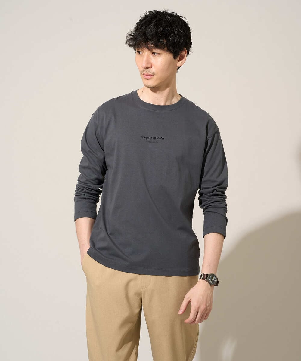 KHKJA29034 a.v.v MEN(アー・ヴェ・ヴェ) ミニロゴセミワイドシルエットカットソー ダークグレー