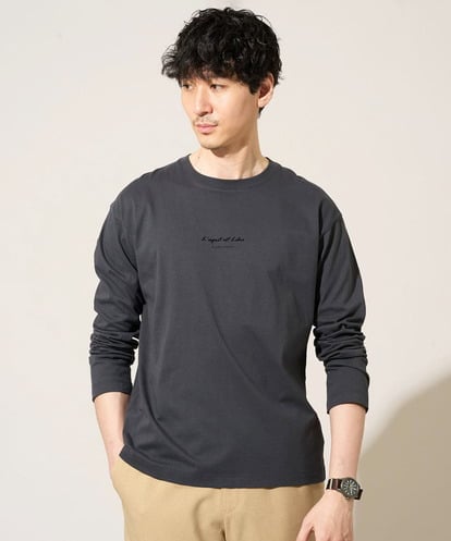 KHKJA29034 a.v.v MEN 【コットン100％】ミニロゴプリントロングTシャツ　セミワイドシルエット