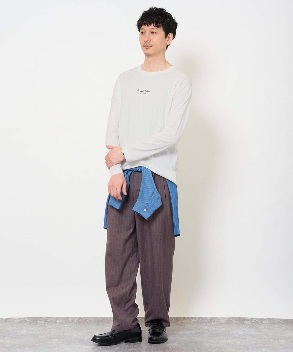 KHKJA29034 a.v.v MEN(アー・ヴェ・ヴェ) 【コットン100％】ミニロゴプリントロングTシャツ　セミワイドシルエット ブラック