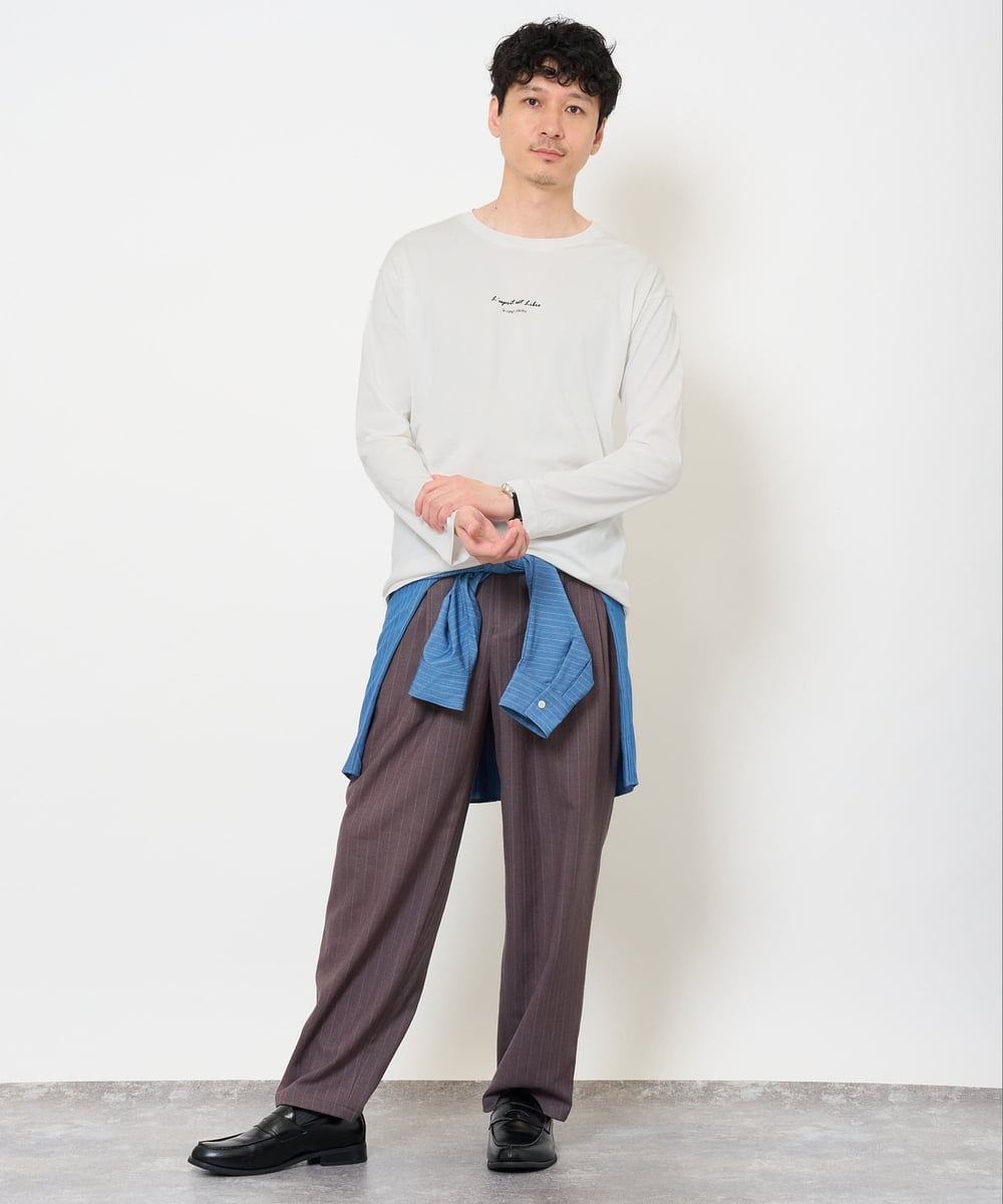 KHKJA29034 a.v.v MEN(アー・ヴェ・ヴェ) 【コットン100％】ミニロゴプリントロングTシャツ　セミワイドシルエット ブラック