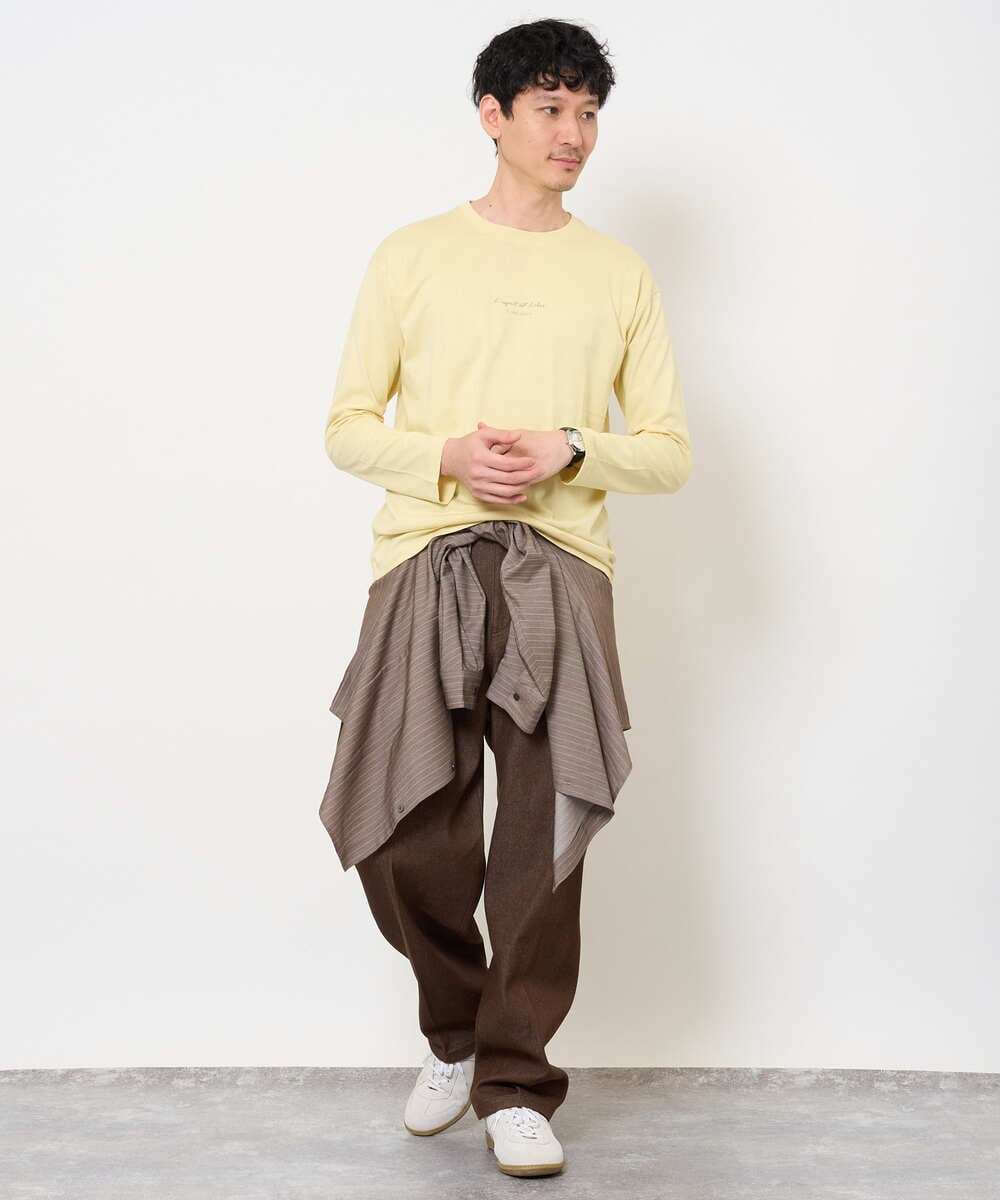 KHKJA29034 a.v.v MEN(アー・ヴェ・ヴェ) 【コットン100％】ミニロゴプリントロングTシャツ　セミワイドシルエット ブラック