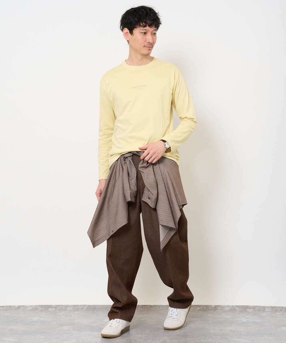 KHKJA29034 a.v.v MEN(アー・ヴェ・ヴェ) 【コットン100％】ミニロゴプリントロングTシャツ　セミワイドシルエット ブラック