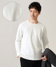KHKJA71044 a.v.v MEN(アー・ヴェ・ヴェ) 【ジャケット映えカットソー】幾何ジャカードクルーネックＴシャツ　〈ON/OFF SERIES〉【イージーケア/洗濯機で洗える】 ホワイト