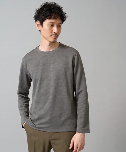 KHKJA71044 a.v.v MEN 【イージーケア/洗濯機で洗える】幾何ジャカードクルーネックＴシャツ〈SMART SERIES a.v.v〉