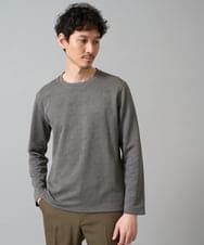 KHKJA71044 a.v.v MEN(アー・ヴェ・ヴェ) 【イージーケア/洗濯機で洗える】幾何ジャカードクルーネックＴシャツ〈SMART SERIES〉 ダークグレー
