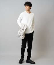 KHKJA71044 a.v.v MEN(アー・ヴェ・ヴェ) 【イージーケア/洗濯機で洗える】幾何ジャカードクルーネックＴシャツ　〈ON/OFF SERIES〉 ブラック