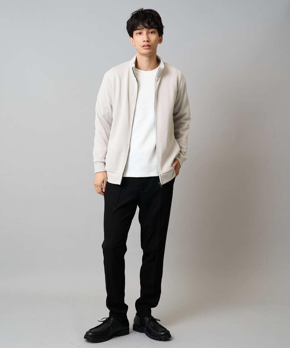 KHKJA71044 a.v.v MEN(アー・ヴェ・ヴェ) 【イージーケア/洗濯機で洗える】幾何ジャカードクルーネックＴシャツ　〈ON/OFF SERIES〉 ブラック