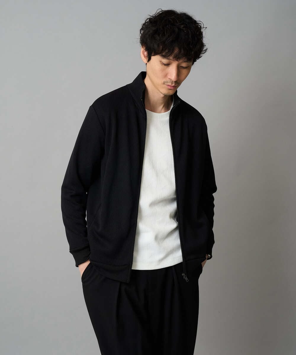 KHKJA71044 a.v.v MEN(アー・ヴェ・ヴェ) 【イージーケア/洗濯機で洗える】幾何ジャカードクルーネックＴシャツ　〈ON/OFF SERIES〉 ブラック