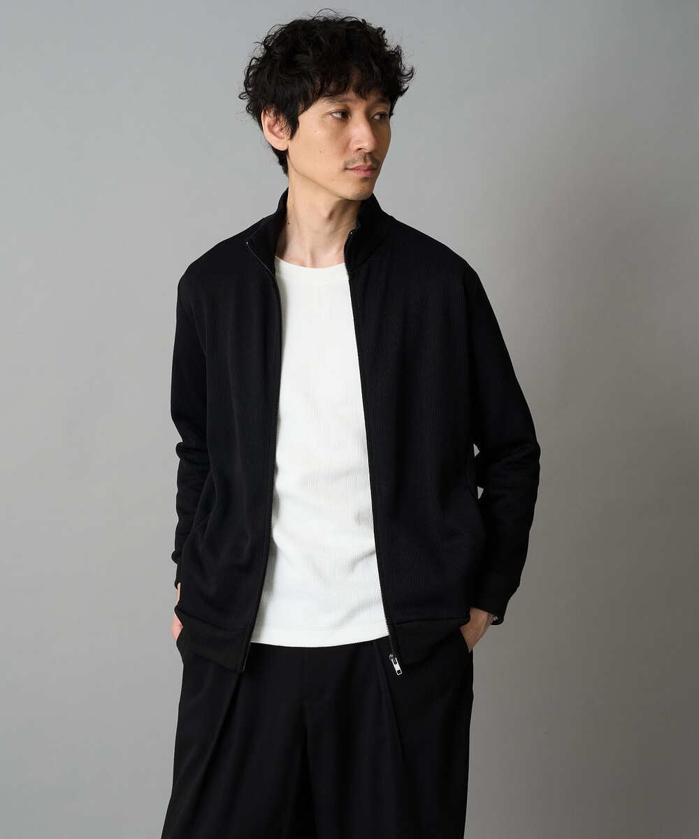 KHKJA71044 a.v.v MEN(アー・ヴェ・ヴェ) 【イージーケア/洗濯機で洗える】幾何ジャカードクルーネックＴシャツ　〈ON/OFF SERIES〉 ブラック