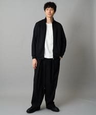 KHKJA71044 a.v.v MEN(アー・ヴェ・ヴェ) 【イージーケア/洗濯機で洗える】幾何ジャカードクルーネックＴシャツ　〈ON/OFF SERIES〉 ブラック
