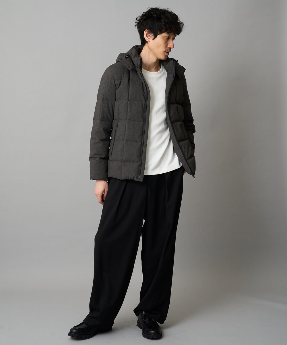 KHKJA71044 a.v.v MEN(アー・ヴェ・ヴェ) 【イージーケア/洗濯機で洗える】幾何ジャカードクルーネックＴシャツ　〈ON/OFF SERIES〉 ブラック
