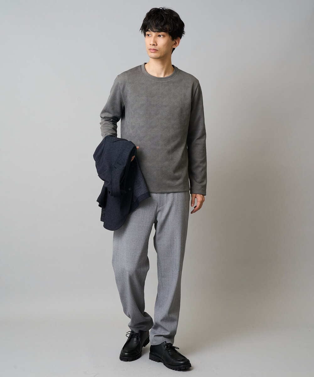 KHKJA71044 a.v.v MEN(アー・ヴェ・ヴェ) 【イージーケア/洗濯機で洗える】幾何ジャカードクルーネックＴシャツ　〈ON/OFF SERIES〉 ブラック