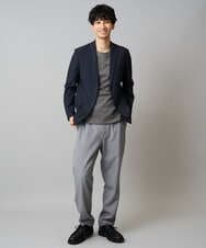 KHKJA71044 a.v.v MEN(アー・ヴェ・ヴェ) 【イージーケア/洗濯機で洗える】幾何ジャカードクルーネックＴシャツ　〈ON/OFF SERIES〉 ブラック