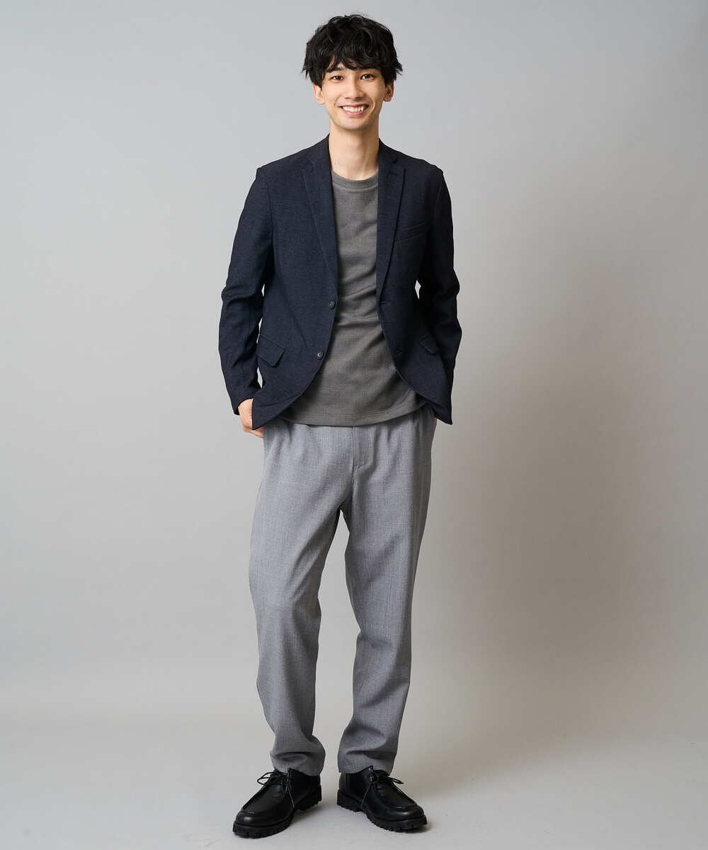 KHKJA71044 a.v.v MEN(アー・ヴェ・ヴェ) 【イージーケア/洗濯機で洗える】幾何ジャカードクルーネックＴシャツ　〈ON/OFF SERIES〉 ブラック