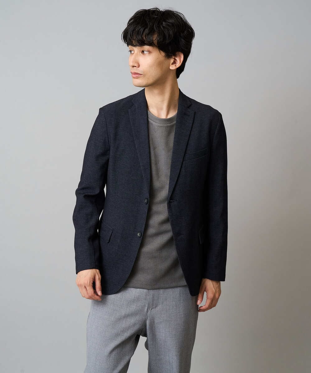 KHKJA71044 a.v.v MEN(アー・ヴェ・ヴェ) 【イージーケア/洗濯機で洗える】幾何ジャカードクルーネックＴシャツ　〈ON/OFF SERIES〉 ブラック