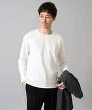 KHKJA71044 a.v.v MEN(アー・ヴェ・ヴェ) 【イージーケア/洗濯機で洗える】幾何ジャカードクルーネックＴシャツ〈SMART SERIES〉 ホワイト
