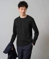 KHKJA71044 a.v.v MEN(アー・ヴェ・ヴェ) 【イージーケア/洗濯機で洗える】幾何ジャカードクルーネックＴシャツ〈SMART SERIES〉 ブラック