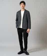 KHKJA71044 a.v.v MEN(アー・ヴェ・ヴェ) 【イージーケア/洗濯機で洗える】幾何ジャカードクルーネックＴシャツ〈SMART SERIES〉 ブラック