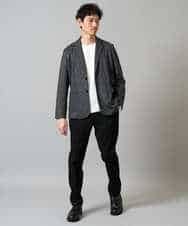 KHKJA71044 a.v.v MEN(アー・ヴェ・ヴェ) 【イージーケア/洗濯機で洗える】幾何ジャカードクルーネックＴシャツ〈SMART SERIES〉 ブラック