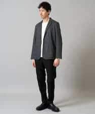 KHKJA71044 a.v.v MEN(アー・ヴェ・ヴェ) 【イージーケア/洗濯機で洗える】幾何ジャカードクルーネックＴシャツ〈SMART SERIES〉 ブラック