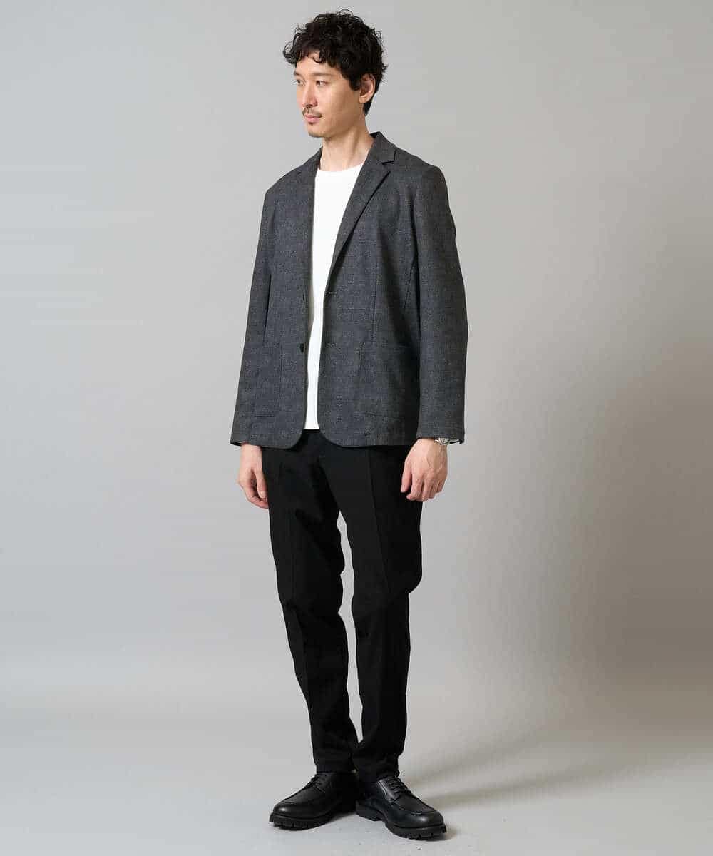 KHKJA71044 a.v.v MEN(アー・ヴェ・ヴェ) 【イージーケア/洗濯機で洗える】幾何ジャカードクルーネックＴシャツ〈SMART SERIES〉 ブラック