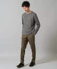 KHKJA71044 a.v.v MEN(アー・ヴェ・ヴェ) 【イージーケア/洗濯機で洗える】幾何ジャカードクルーネックＴシャツ〈SMART SERIES〉 ブラック