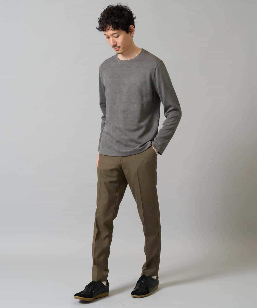KHKJA71044 a.v.v MEN(アー・ヴェ・ヴェ) 【イージーケア/洗濯機で洗える】幾何ジャカードクルーネックＴシャツ〈SMART SERIES〉 ブラック