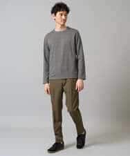 KHKJA71044 a.v.v MEN(アー・ヴェ・ヴェ) 【イージーケア/洗濯機で洗える】幾何ジャカードクルーネックＴシャツ〈SMART SERIES〉 ブラック