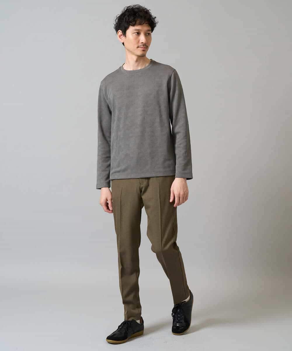 KHKJA71044 a.v.v MEN(アー・ヴェ・ヴェ) 【イージーケア/洗濯機で洗える】幾何ジャカードクルーネックＴシャツ〈SMART SERIES〉 ブラック