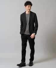 KHKJA71044 a.v.v MEN(アー・ヴェ・ヴェ) 【イージーケア/洗濯機で洗える】幾何ジャカードクルーネックＴシャツ〈SMART SERIES〉 ブラック