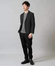 KHKJA71044 a.v.v MEN(アー・ヴェ・ヴェ) 【イージーケア/洗濯機で洗える】幾何ジャカードクルーネックＴシャツ〈SMART SERIES〉 ブラック