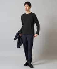 KHKJA71044 a.v.v MEN(アー・ヴェ・ヴェ) 【イージーケア/洗濯機で洗える】幾何ジャカードクルーネックＴシャツ〈SMART SERIES〉 ブラック