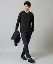 KHKJA71044 a.v.v MEN(アー・ヴェ・ヴェ) 【イージーケア/洗濯機で洗える】幾何ジャカードクルーネックＴシャツ〈SMART SERIES〉 ブラック