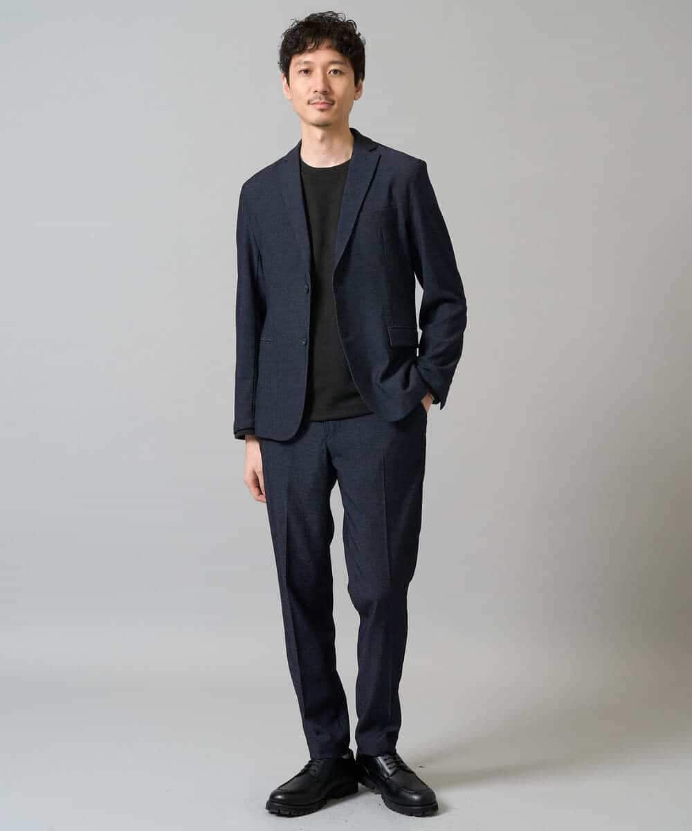 KHKJA71044 a.v.v MEN(アー・ヴェ・ヴェ) 【イージーケア/洗濯機で洗える】幾何ジャカードクルーネックＴシャツ〈SMART SERIES〉 ブラック