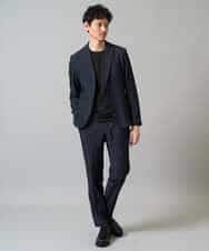 KHKJA71044 a.v.v MEN(アー・ヴェ・ヴェ) 【イージーケア/洗濯機で洗える】幾何ジャカードクルーネックＴシャツ〈SMART SERIES〉 ブラック