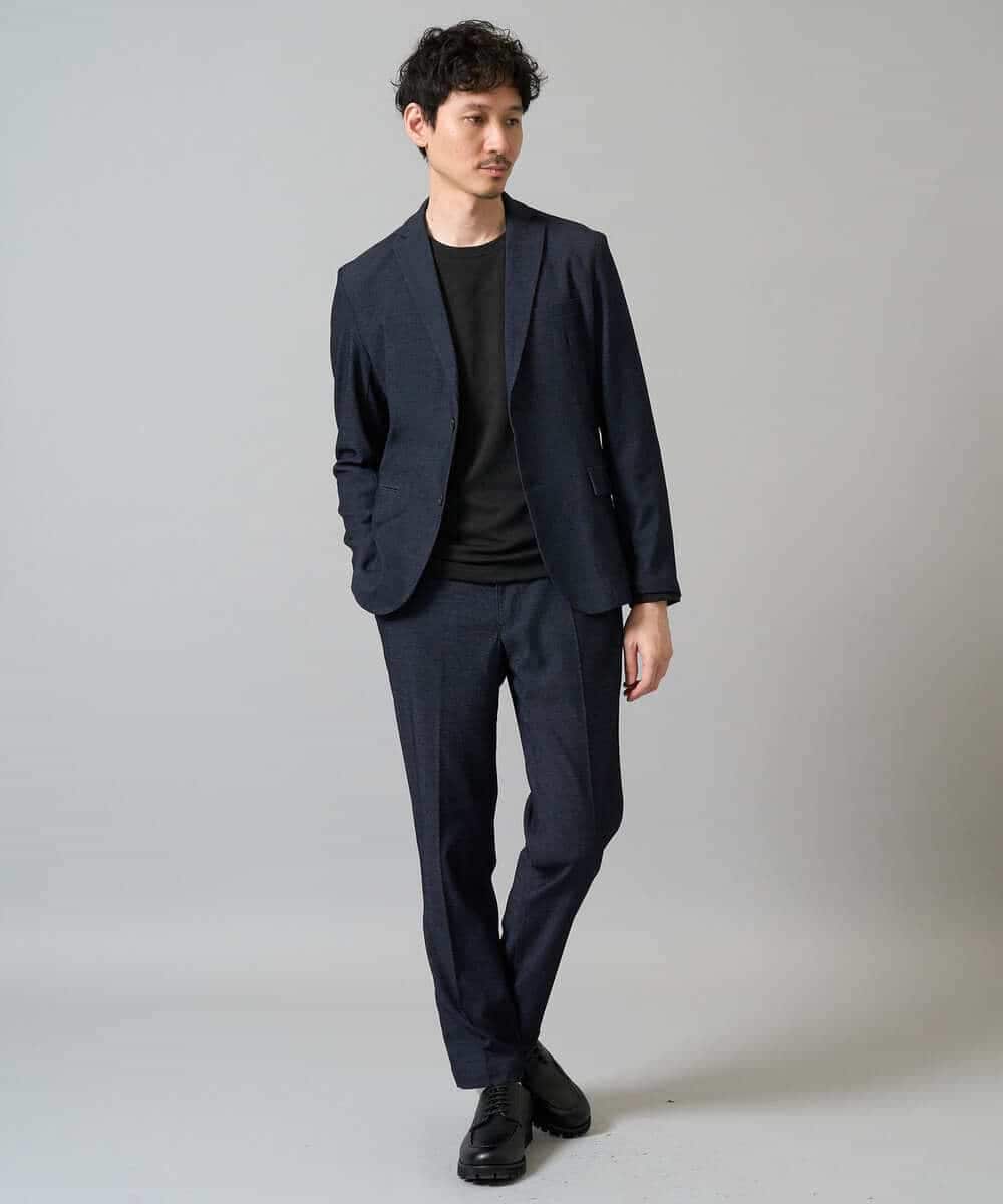 KHKJA71044 a.v.v MEN(アー・ヴェ・ヴェ) 【イージーケア/洗濯機で洗える】幾何ジャカードクルーネックＴシャツ〈SMART SERIES〉 ブラック